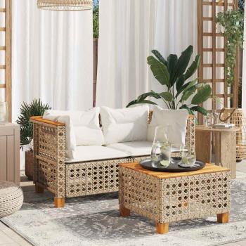 ARDEBO.de - Garten-Ecksofas mit Kissen 2 Stk. Beige Poly Rattan