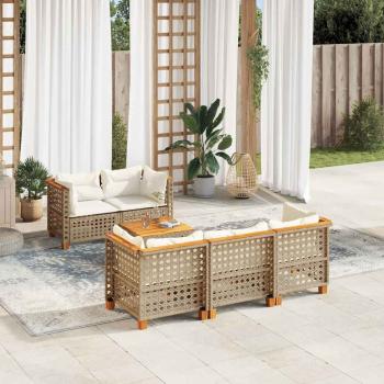 ARDEBO.de - 6-tlg. Garten-Sofagarnitur mit Kissen Beige Poly Rattan