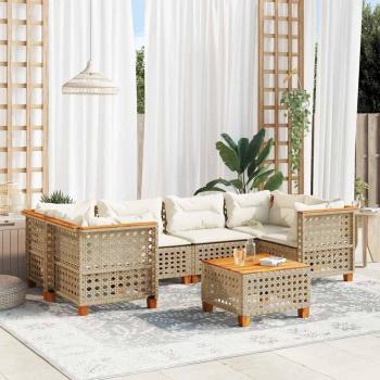 ARDEBO.de - 7-tlg. Garten-Sofagarnitur mit Kissen Beige Poly Rattan