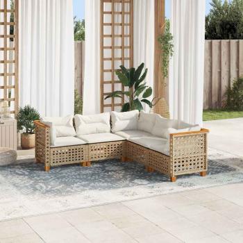 ARDEBO.de - 5-tlg. Garten-Sofagarnitur mit Kissen Beige Poly Rattan