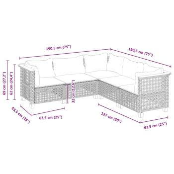 5-tlg. Garten-Sofagarnitur mit Kissen Beige Poly Rattan