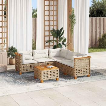 ARDEBO.de - 6-tlg. Garten-Sofagarnitur mit Kissen Beige Poly Rattan