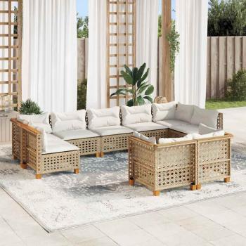 ARDEBO.de - 9-tlg. Garten-Sofagarnitur mit Kissen Beige Poly Rattan