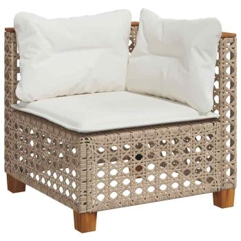9-tlg. Garten-Sofagarnitur mit Kissen Beige Poly Rattan