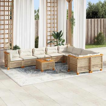 ARDEBO.de - 10-tlg. Garten-Sofagarnitur mit Kissen Beige Poly Rattan