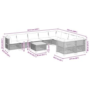 10-tlg. Garten-Sofagarnitur mit Kissen Beige Poly Rattan
