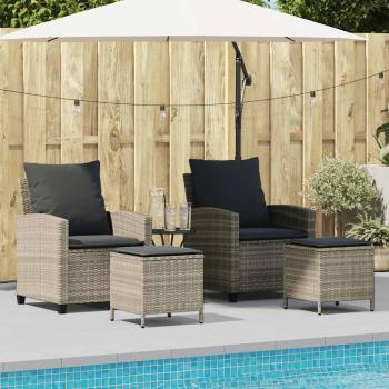 ARDEBO.de - 4-tlg. Garten-Sofagarnitur mit Kissen Hellgrau Poly Rattan