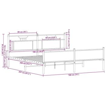 Metallbett ohne Matratze Braun Eichen-Optik 180x200 cm