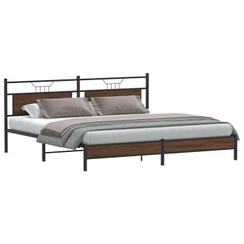 Metallbett ohne Matratze Braun Eichen-Optik 193x203 cm