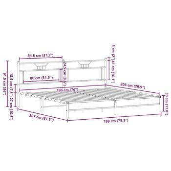 Metallbett ohne Matratze Braun Eichen-Optik 193x203 cm
