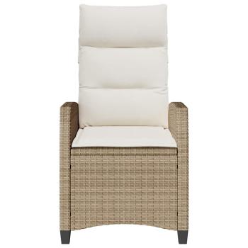 Gartensessel mit Beistelltisch Verstellbar Beige Poly Rattan
