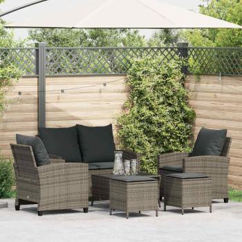 ARDEBO.de - 6-tlg. Garten-Sofagarnitur mit Kissen Grau Poly Rattan