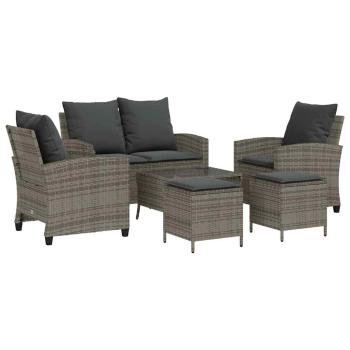 6-tlg. Garten-Sofagarnitur mit Kissen Grau Poly Rattan