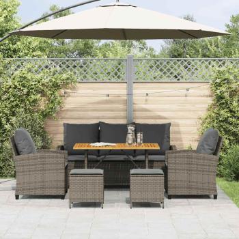 6-tlg. Garten-Sofagarnitur mit Kissen Grau Poly Rattan