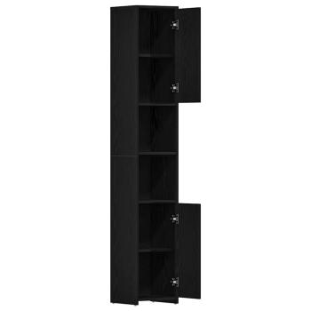 Badschrank Schwarz Eichen-Optik 30x30x183,5 cm Holzwerkstoff