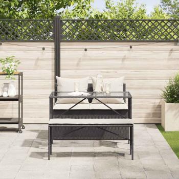 3-tlg. Garten-Essgruppe mit Kissen Schwarz Poly Rattan
