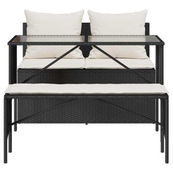 3-tlg. Garten-Essgruppe mit Kissen Schwarz Poly Rattan