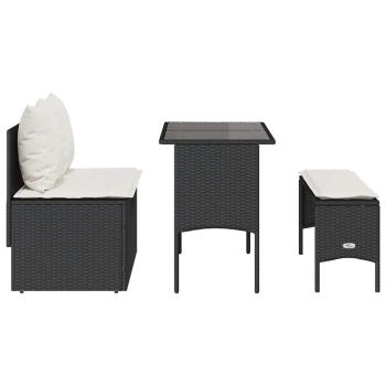 3-tlg. Garten-Essgruppe mit Kissen Schwarz Poly Rattan