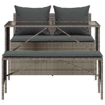 3-tlg. Garten-Essgruppe mit Kissen Grau Poly Rattan