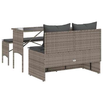 3-tlg. Garten-Essgruppe mit Kissen Grau Poly Rattan