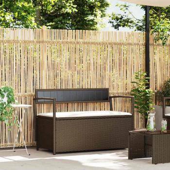 ARDEBO.de - Gartenbank mit Stauraum und Kissen Braun Poly Rattan