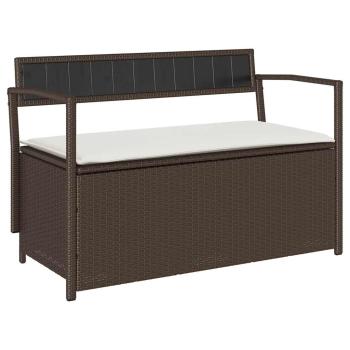 Gartenbank mit Stauraum und Kissen Braun Poly Rattan