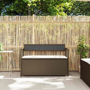 Gartenbank mit Stauraum und Kissen Braun Poly Rattan
