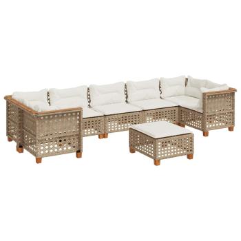 8-tlg. Garten-Sofagarnitur mit Kissen Beige Poly Rattan
