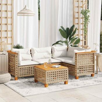 ARDEBO.de - 5-tlg. Garten-Sofagarnitur mit Kissen Beige Poly Rattan