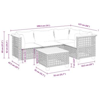 5-tlg. Garten-Sofagarnitur mit Kissen Beige Poly Rattan