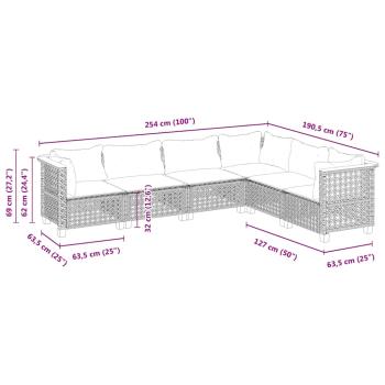 6-tlg. Garten-Sofagarnitur mit Kissen Beige Poly Rattan