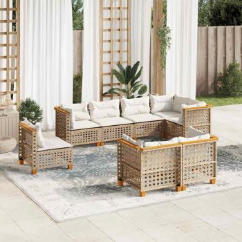 ARDEBO.de - 8-tlg. Garten-Sofagarnitur mit Kissen Beige Poly Rattan