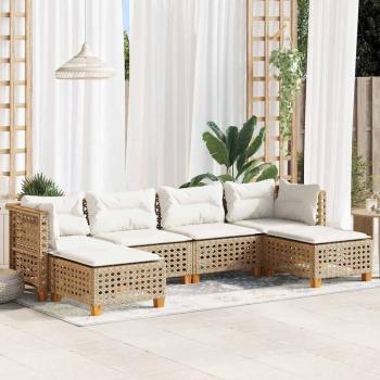 ARDEBO.de - 6-tlg. Garten-Sofagarnitur mit Kissen Beige Poly Rattan