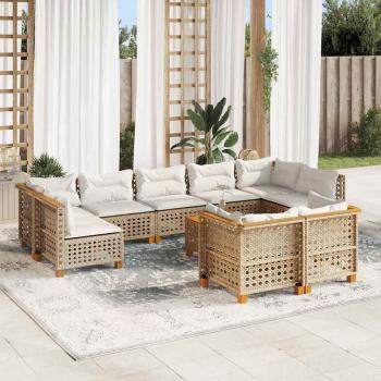 ARDEBO.de - 10-tlg. Garten-Sofagarnitur mit Kissen Beige Poly Rattan