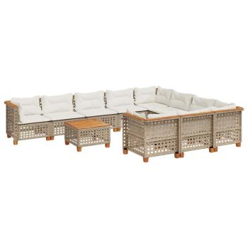ARDEBO.de - 11-tlg. Garten-Sofagarnitur mit Kissen Beige Poly Rattan