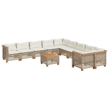 11-tlg. Garten-Sofagarnitur mit Kissen Beige Poly Rattan