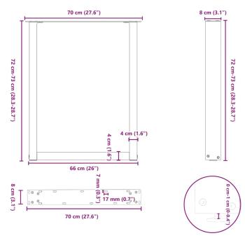 Couchtischbeine U-Form 3 Stk. Naturstahl 70x(72-73) cm Stahl