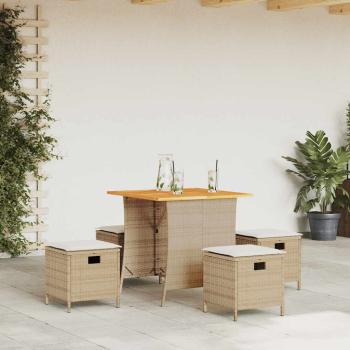 ARDEBO.de - 5-tlg. Garten-Essgruppe mit Kissen Beige Poly Rattan