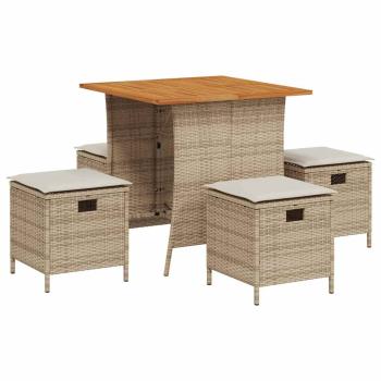 5-tlg. Garten-Essgruppe mit Kissen Beige Poly Rattan