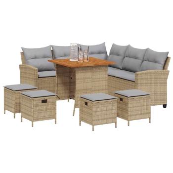 6-tlg. Garten-Sofagarnitur mit Kissen L-Form Beige Poly Rattan