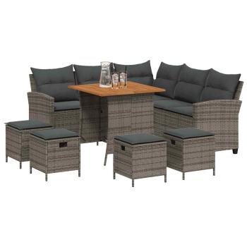 6-tlg. Garten-Sofagarnitur mit Kissen L-Form Grau Poly Rattan