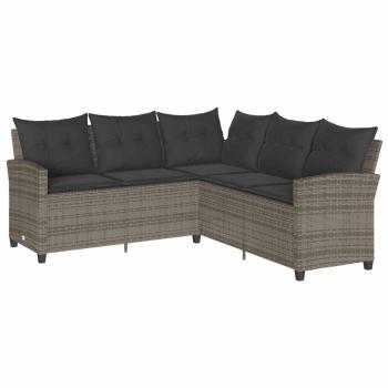 6-tlg. Garten-Sofagarnitur mit Kissen L-Form Grau Poly Rattan