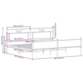 Metallbett ohne Matratze Braun Eichen-Optik 200x200 cm