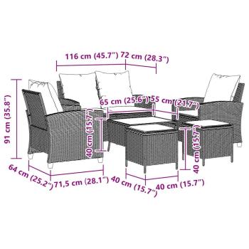 6-tlg. Garten-Sofagarnitur mit Kissen Beige Poly Rattan