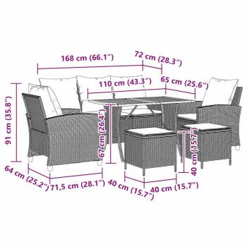 6-tlg. Garten-Sofagarnitur mit Kissen Beige Poly Rattan