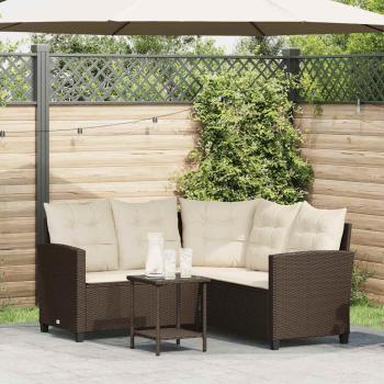 ARDEBO.de - Gartensofa in L-Form mit Tisch und Kissen Braun Poly Rattan
