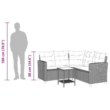 Gartensofa in L-Form mit Tisch und Kissen Braun Poly Rattan