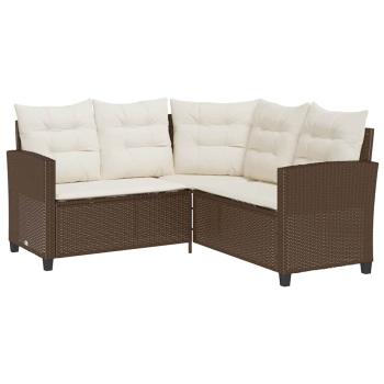 Gartensofa in L-Form mit Tisch und Kissen Braun Poly Rattan