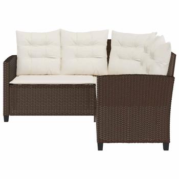 Gartensofa in L-Form mit Tisch und Kissen Braun Poly Rattan