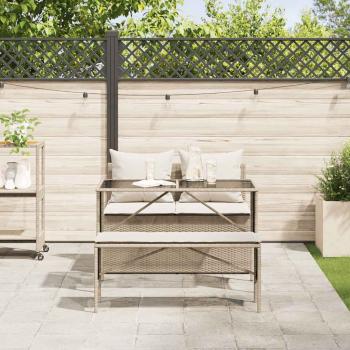 3-tlg. Garten-Essgruppe mit Kissen Beige Poly Rattan
